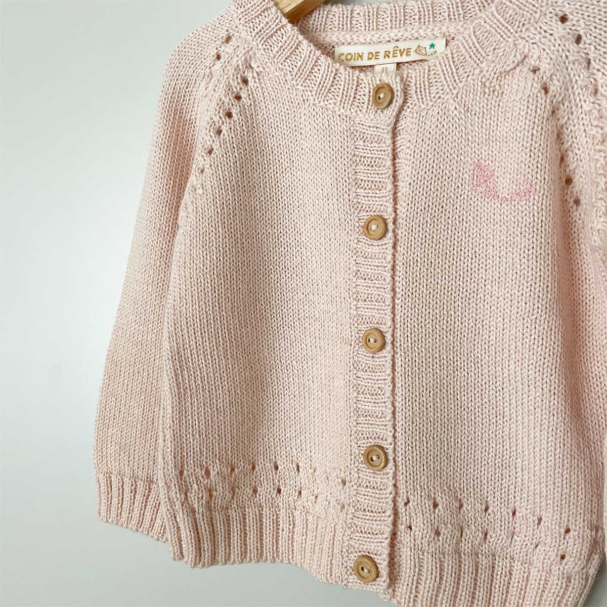 Krämrosa stickad cardigan i 100 % baby alpaca-ull