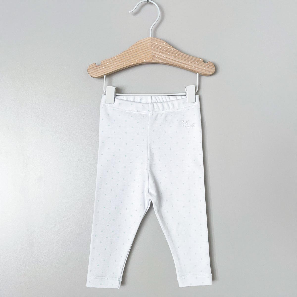 Vita leggings med mintfärgade prickar i 100% ekologisk bomull av premiumkvalitet