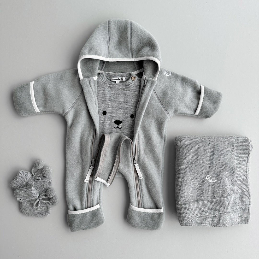 Megeve Baby Overalls Wool Fleece Oatmeal
