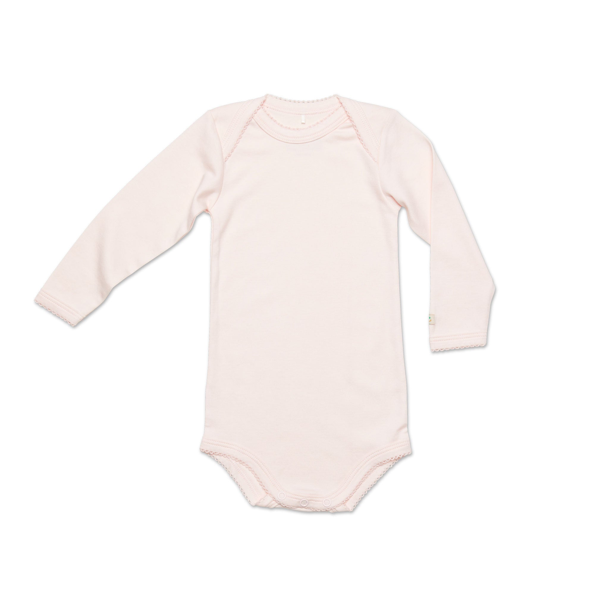 Klassisk body med spets för bebis i superfin rosa färg. 