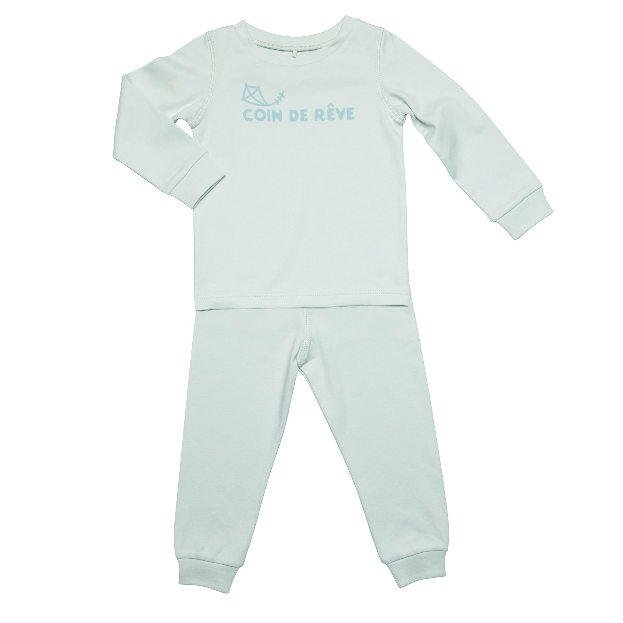 Milt mintfärgad tvådelad pyjamas i ekologisk bomull som ger bebisar den bästa nattsömnen